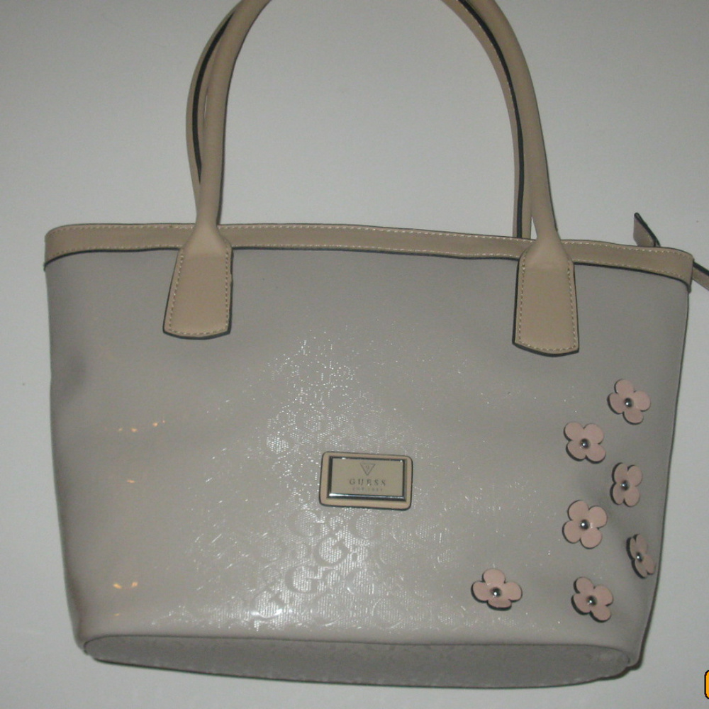 Guess Beige Applique Flowers Handbag